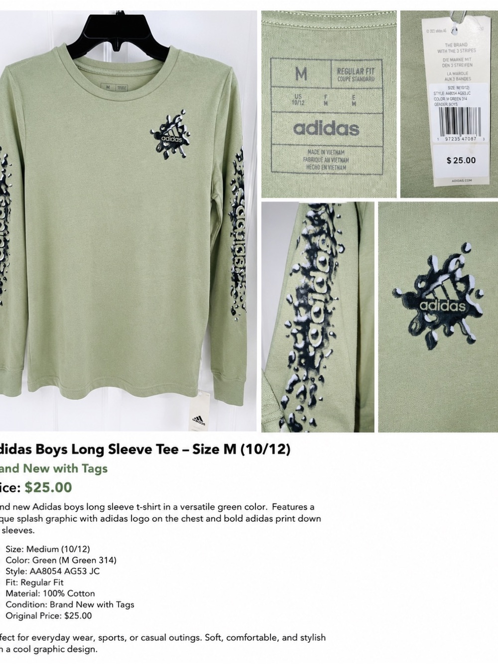 adidas Sage Green Crew Neck Long Sleeve Shirt